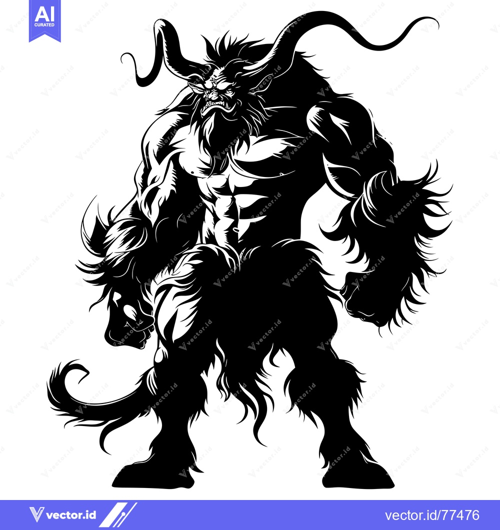 Premium Vector dari A Silhouetted, Muscular, Fanged Creature With Horns and Fur
