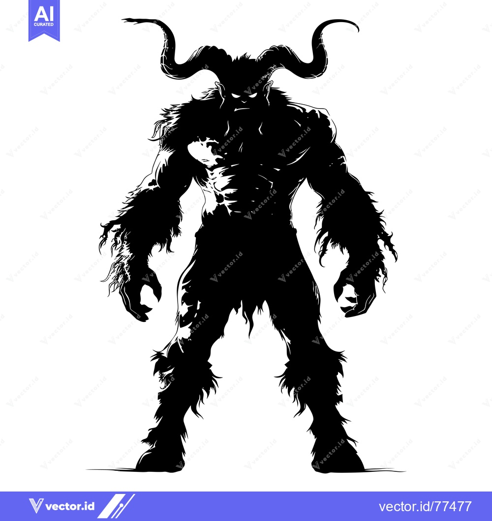 Premium Vector dari Silhouette of a Muscular, Horned, and Furry Monster