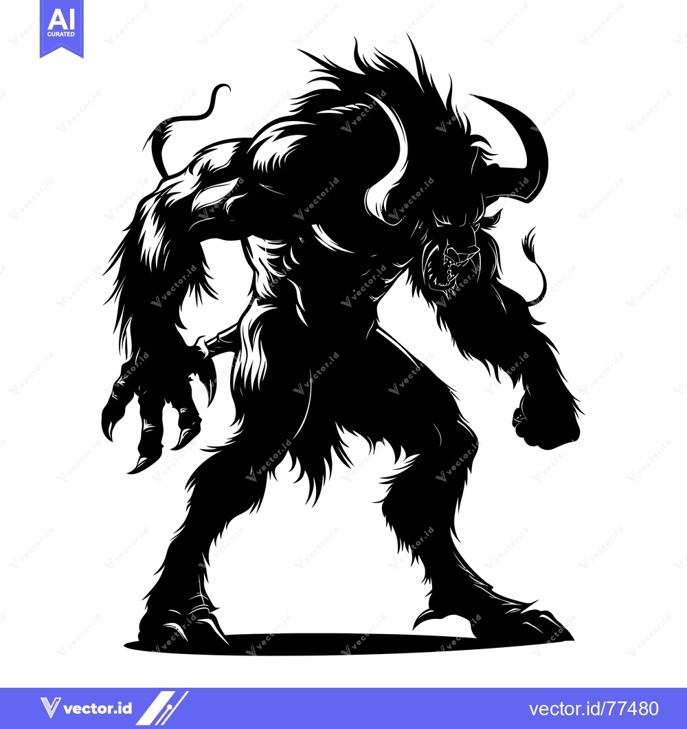Premium Vector dari Black and White Silhouette of a Mythical Creature with Horns and Claws