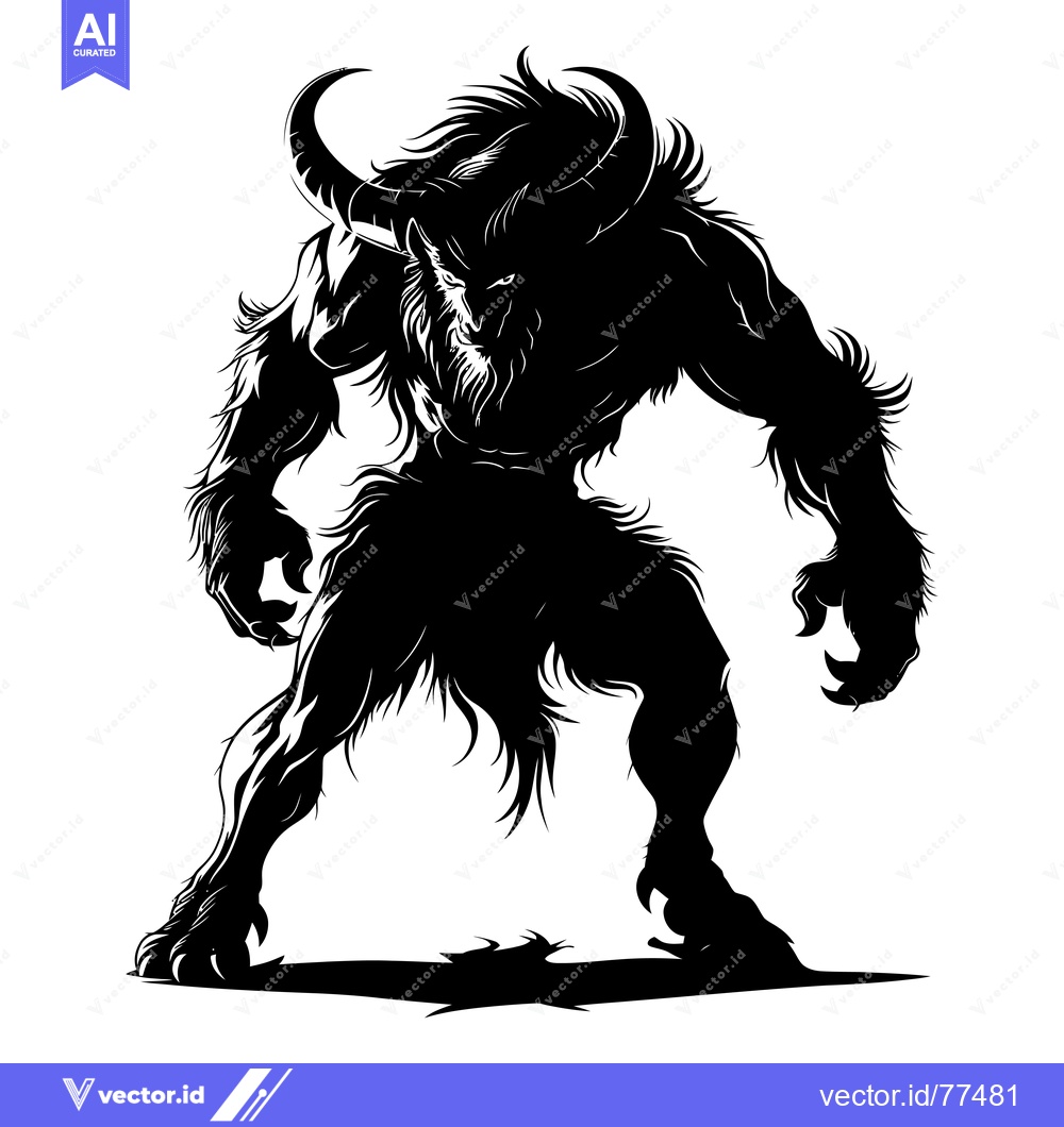 Premium Vector dari Silhouette of a monstrous, horned, furry creature