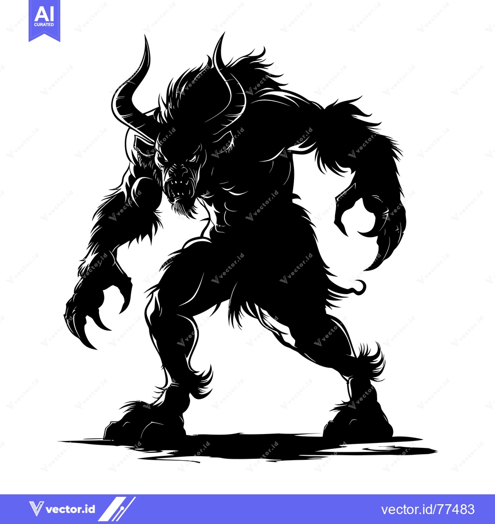 Premium Vector of Black and White Silhouette of a Ferocious Minotaur
