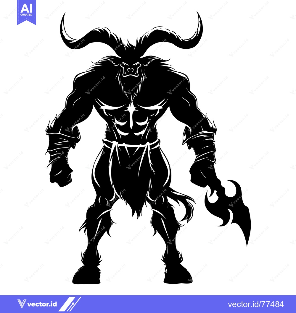Premium Vector dari Muscular Minotaur with Horns and a Bladed Weapon