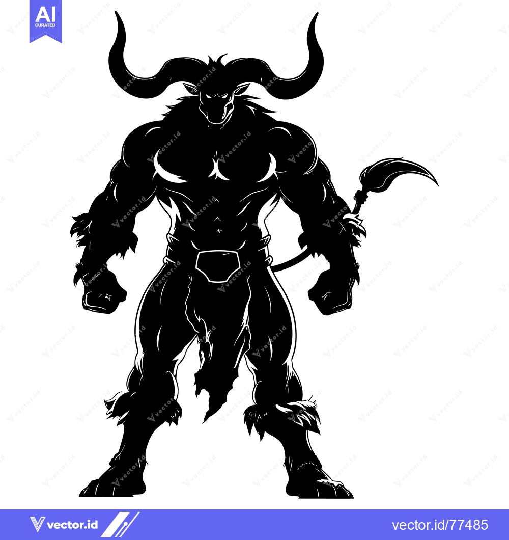 Premium Vector dari Silhouette of a Muscular Minotaur with a Broom