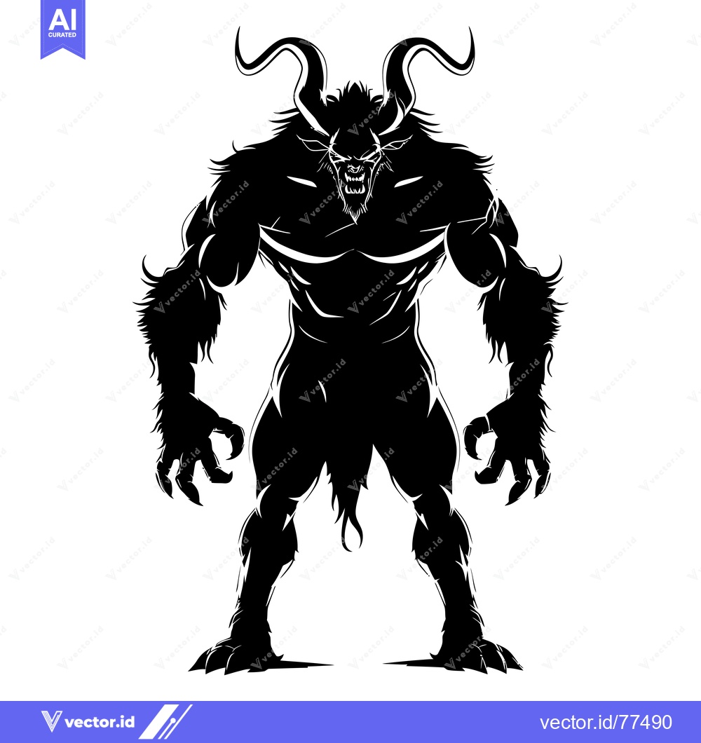 Premium Vector of Silhouette of a Ferocious, Horned, Muscular Monster