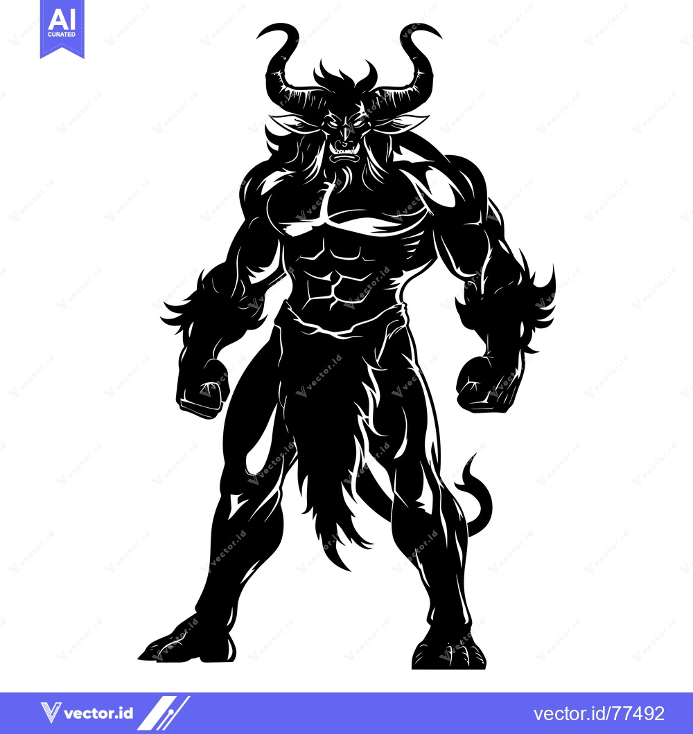 Premium Vector of Black and white silhouette of a muscular minotaur