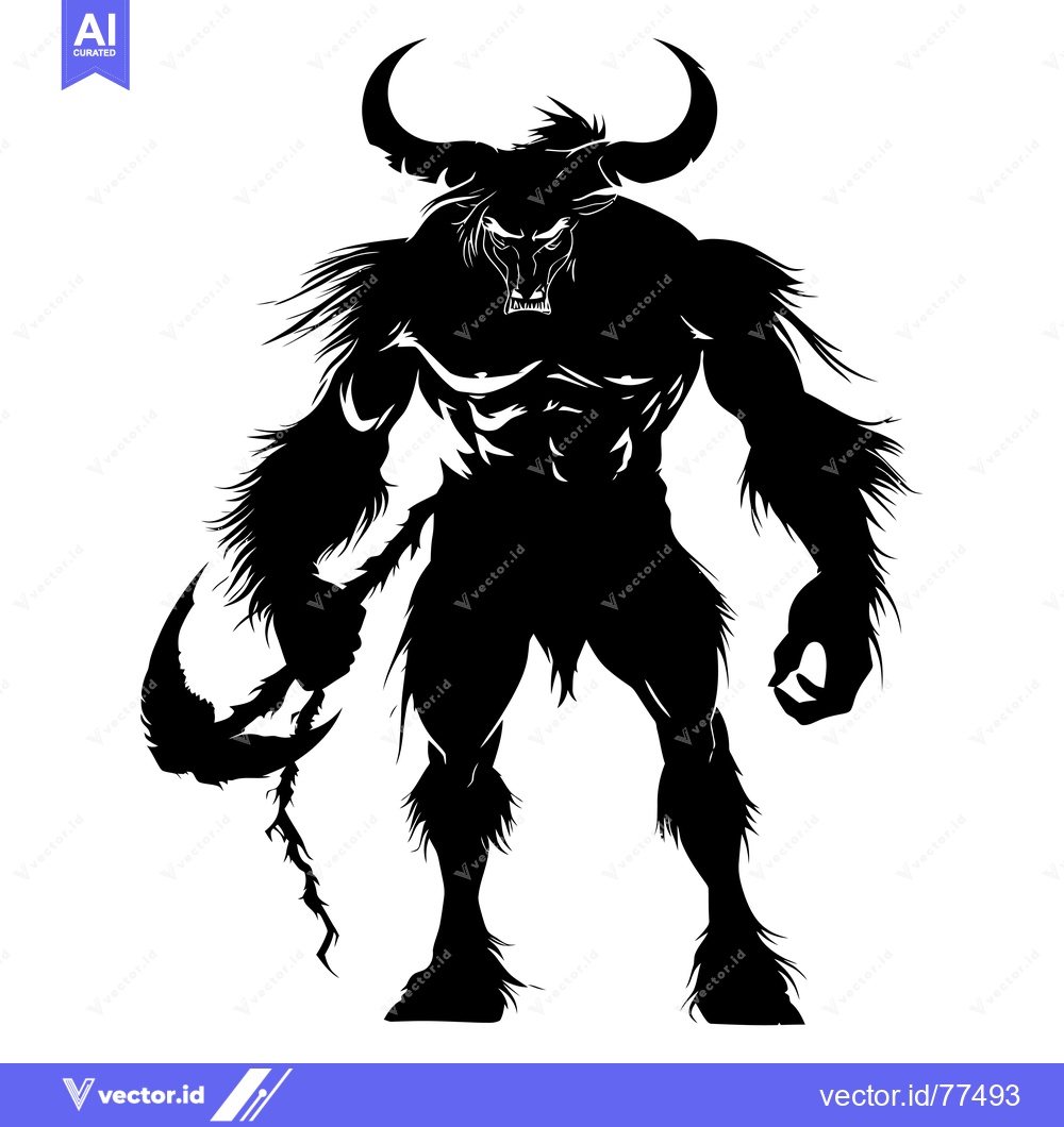 Premium Vector of Silhouette of a Muscular Minotaur with Horns and a Tail