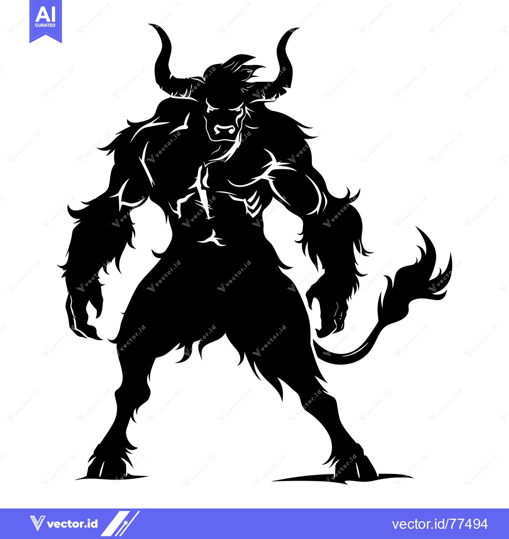 Premium Vector of Silhouette of a Muscular, Powerful Bull with Large Horns