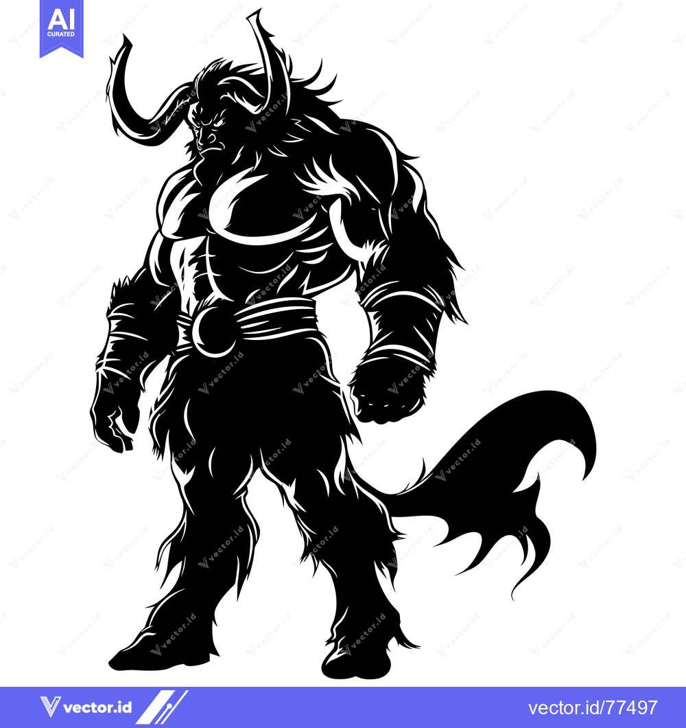 Premium Vector of Silhouette of a Powerful Bull-like Creature with Horns