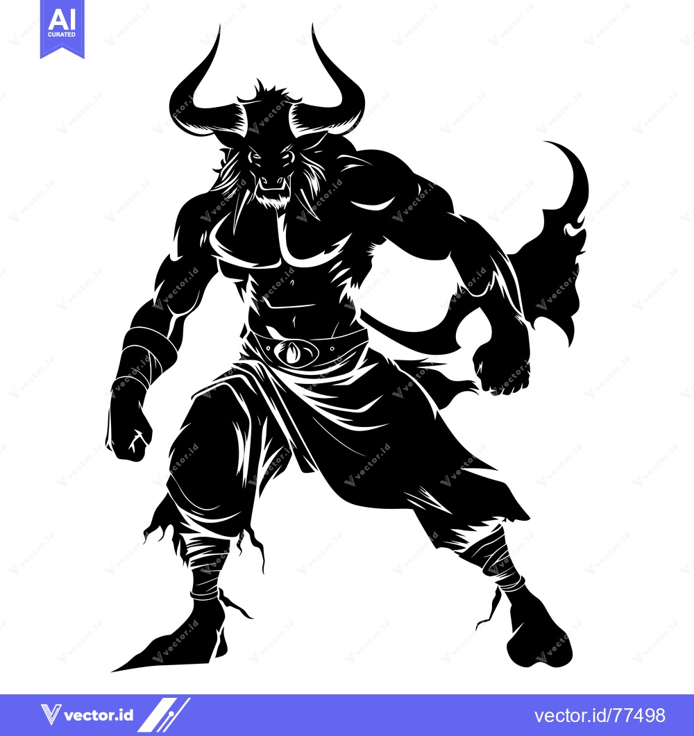 Premium Vector of A Black and White Silhouette of a Minotaur with Muscular Build
