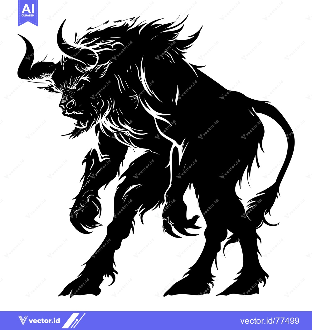 Premium Vector dari Black and White Silhouette of a Furious Bull