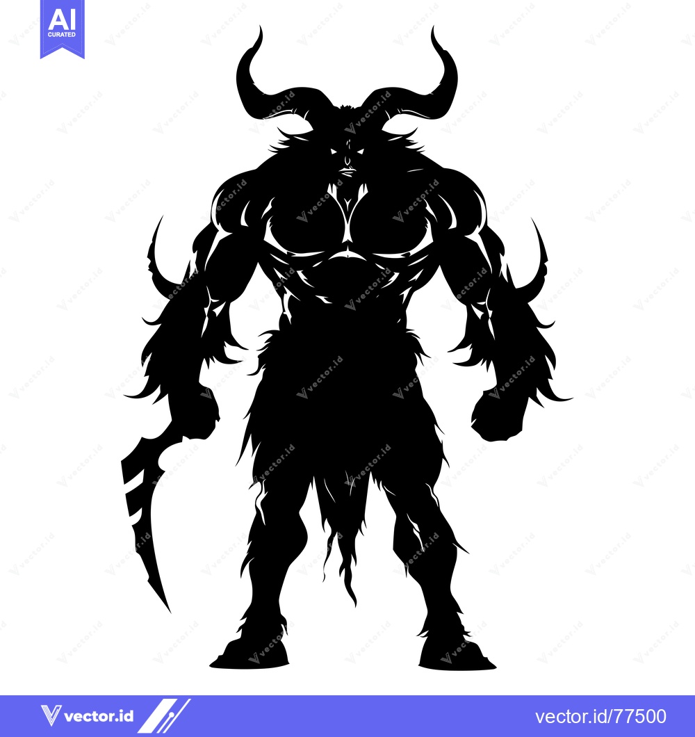 Premium Vector dari Silhouette of a Powerful, Muscular, Horned Monster with a Weapon