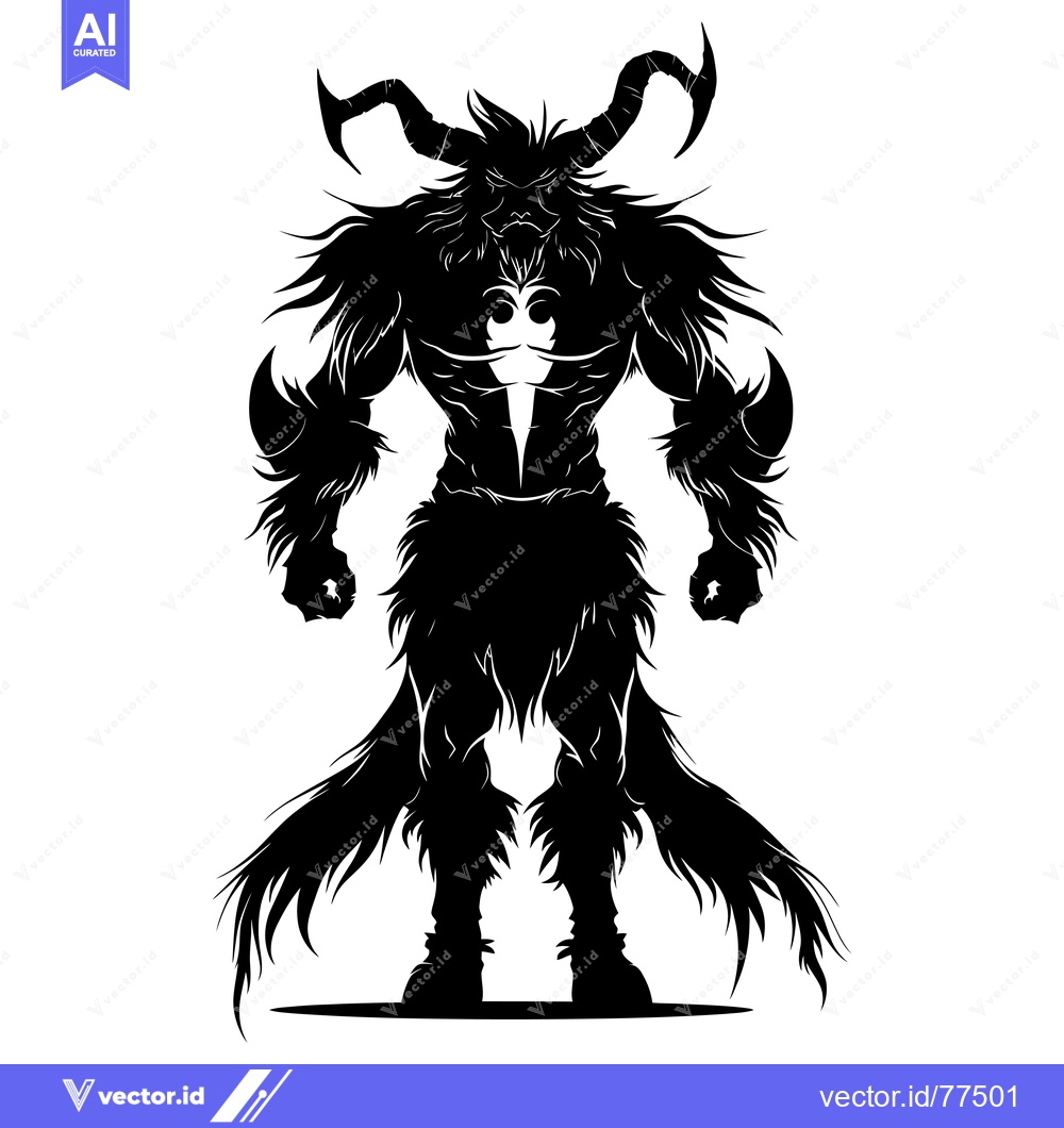 Premium Vector of A Silhouette of a Muscular, Horned, and Furry Demon