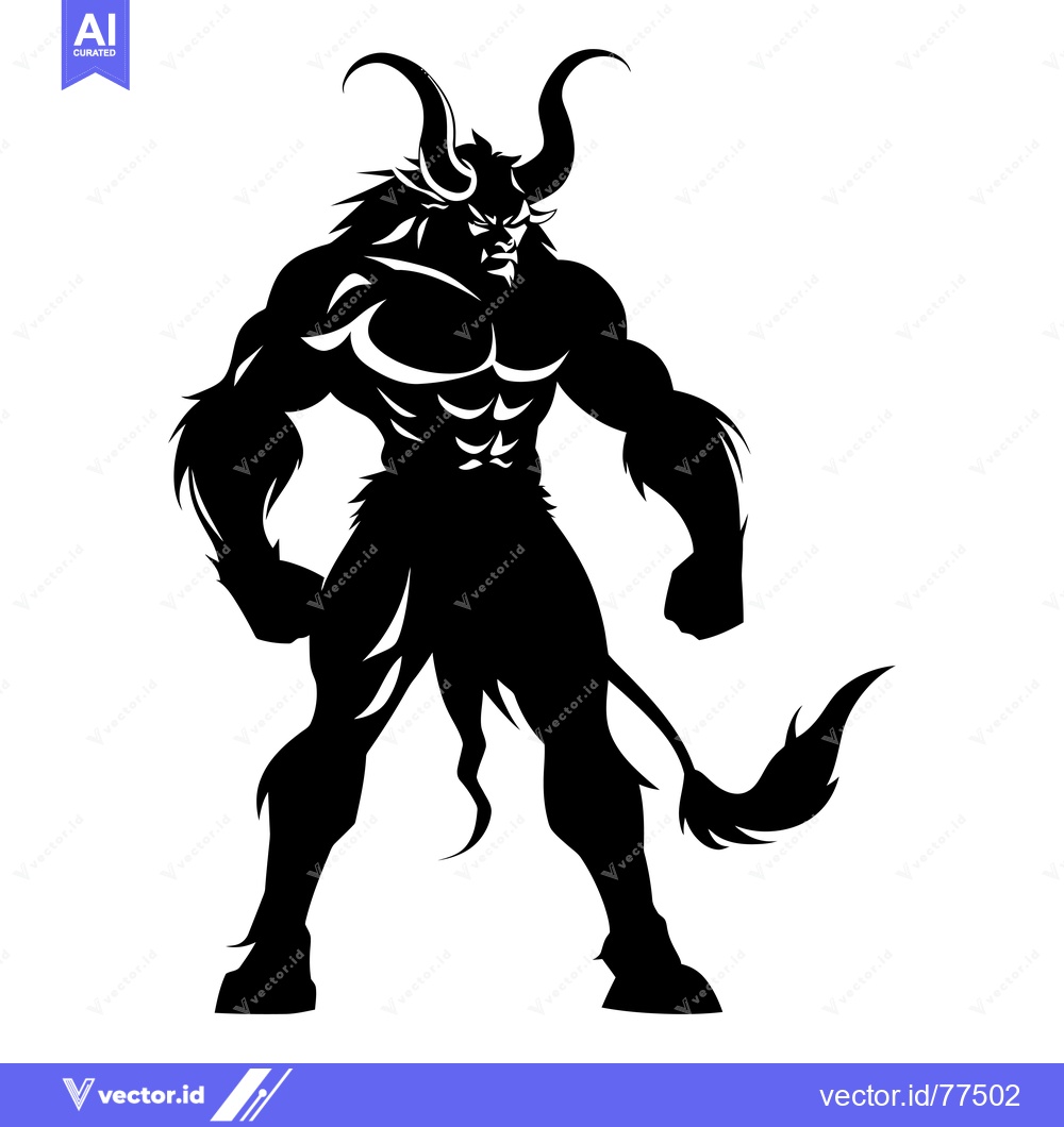Premium Vector of A Black and White Silhouette of a Muscular Minotaur with Horns
