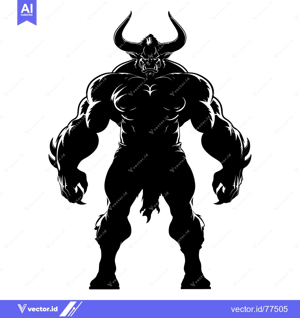 Premium Vector of Silhouette of a Muscular Minotaur with Horns