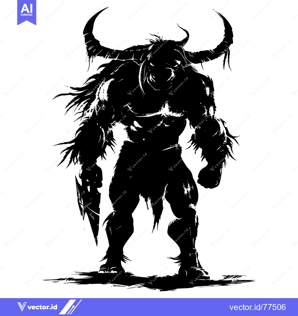 Premium Vector dari Silhouette of a Powerful, Bull-Like Creature with Horns and a Weapon