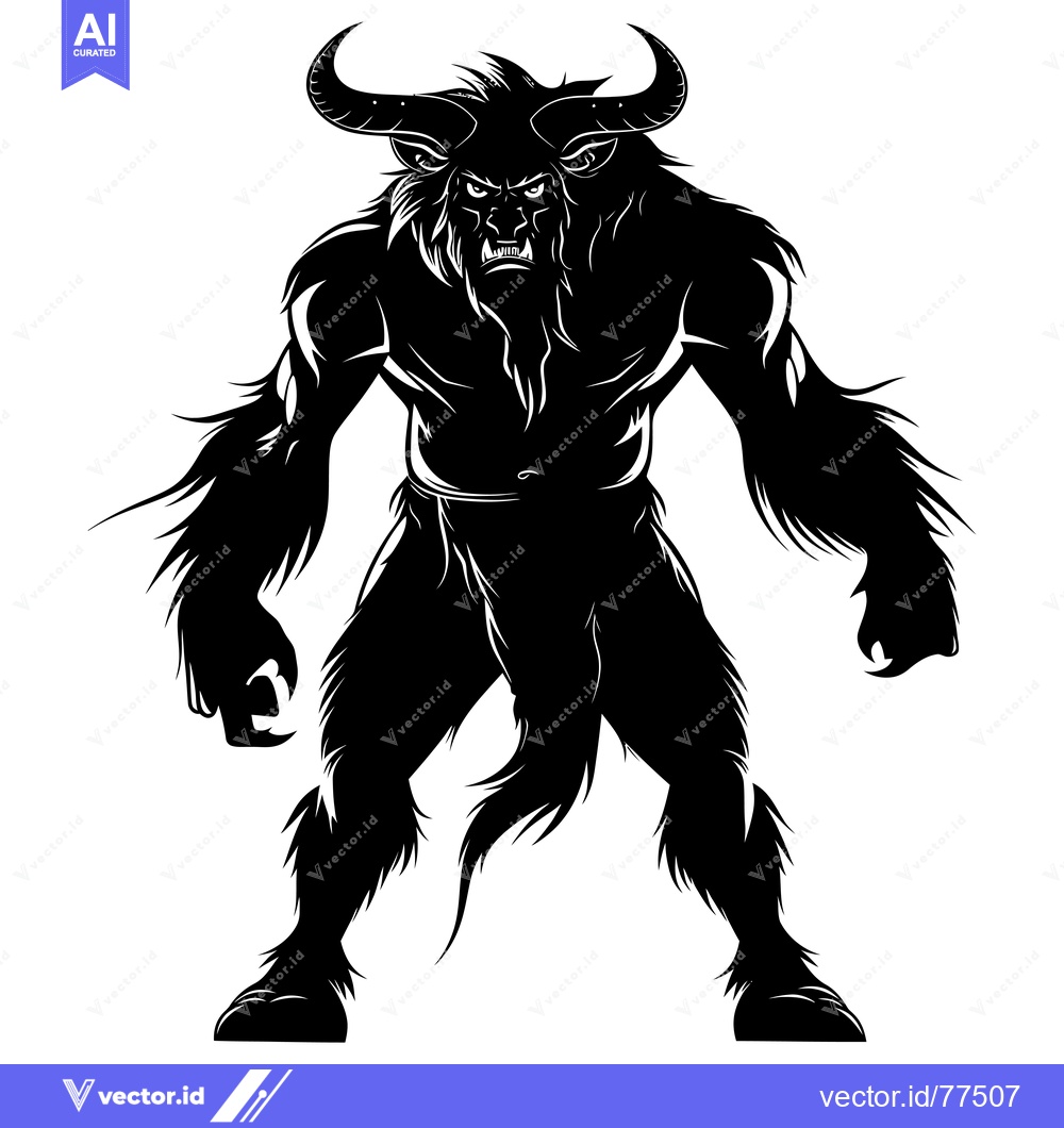 Premium Vector of Black and White Silhouette of a Ferocious Minotaur