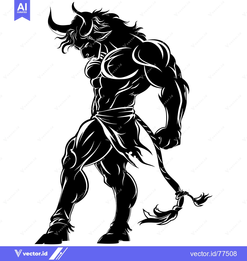 Premium Vector of Muscular Bull Silhouette with Horns and Tail