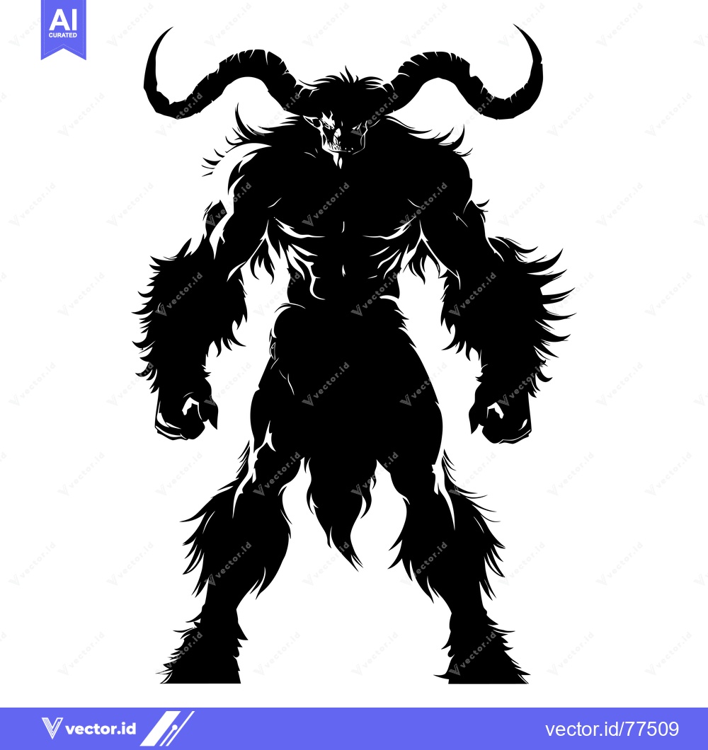 Premium Vector of Black and White Silhouette of a  Powerful, Muscular, Demonic Creature