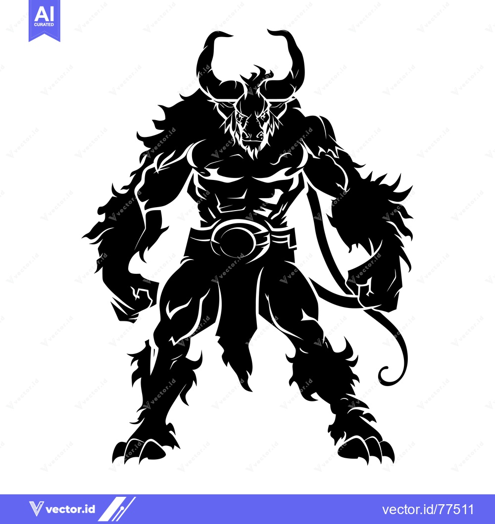 Premium Vector dari Silhouette of a Bull-Like Creature with Horns and a Tail