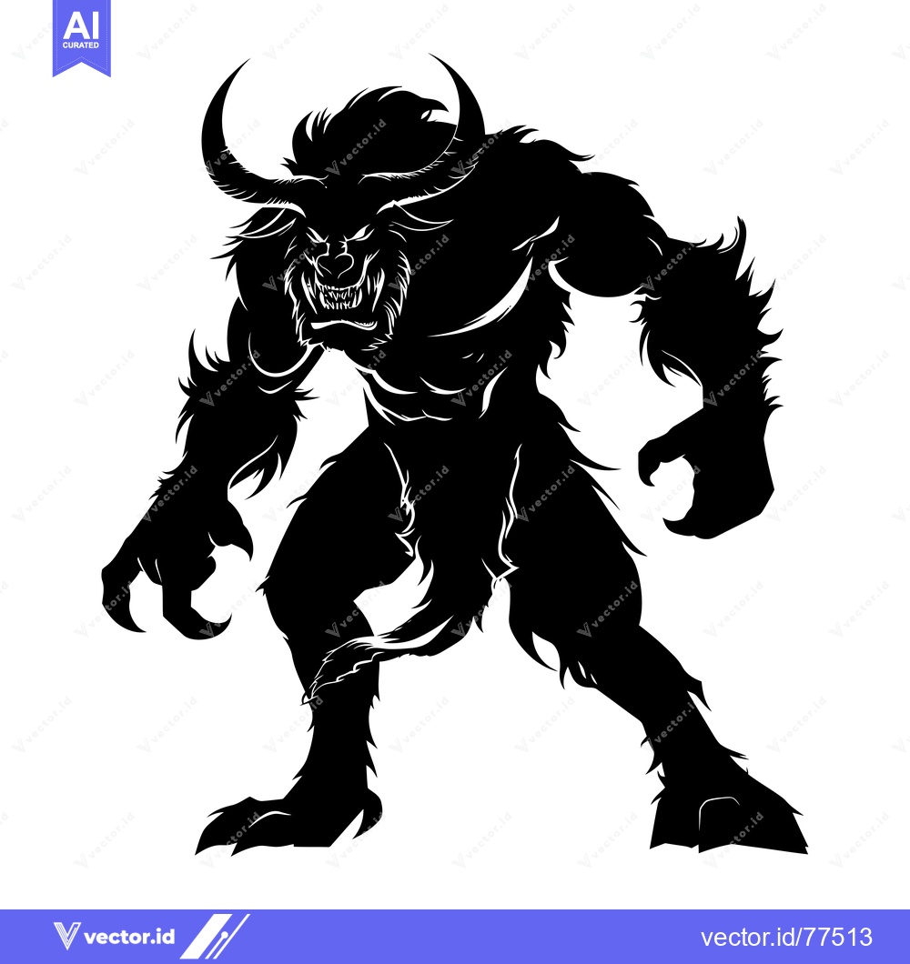 Premium Vector of Black Silhouette of a Ferocious Minotaur with Horns and Claws