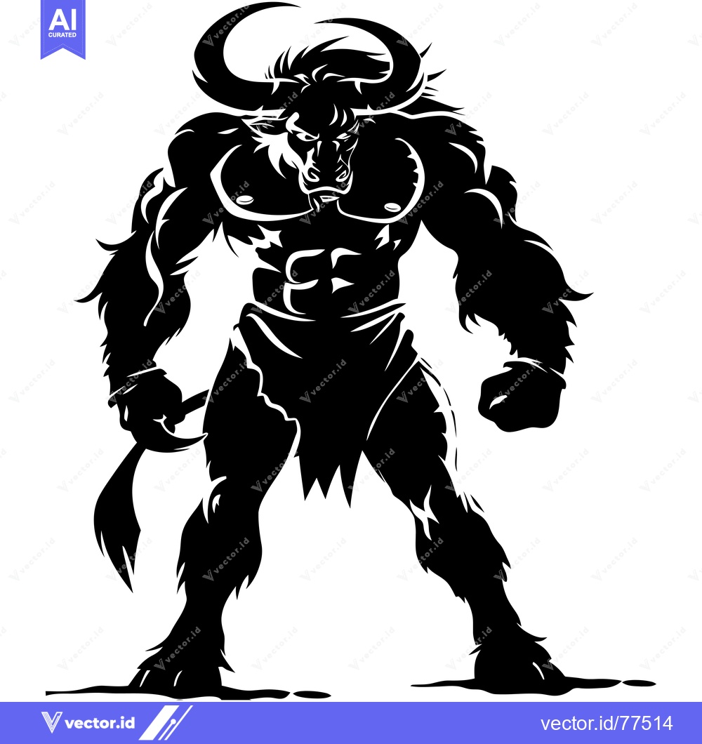Premium Vector of Silhouette of a Muscular Bull-like Creature with Horns