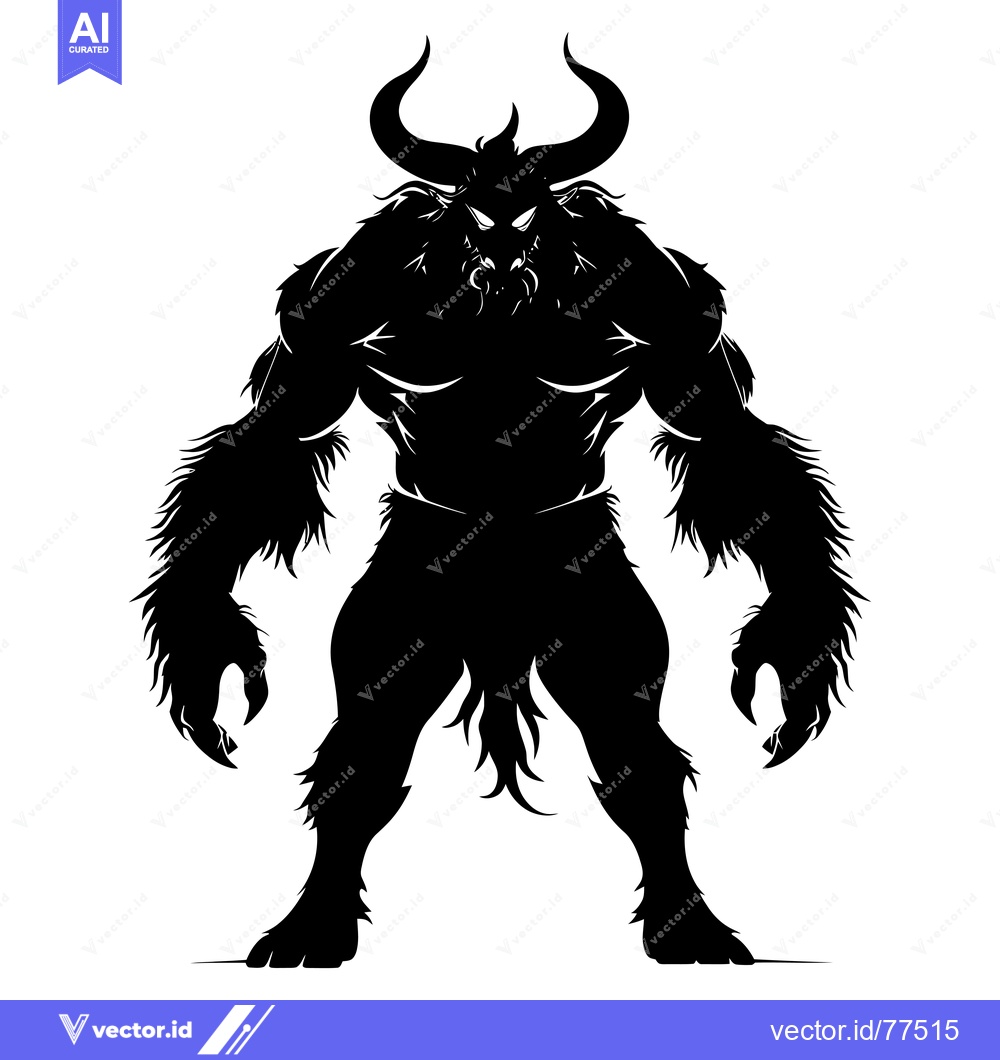 Premium Vector of Silhouette of a Muscular, Horned, and Furry Monster