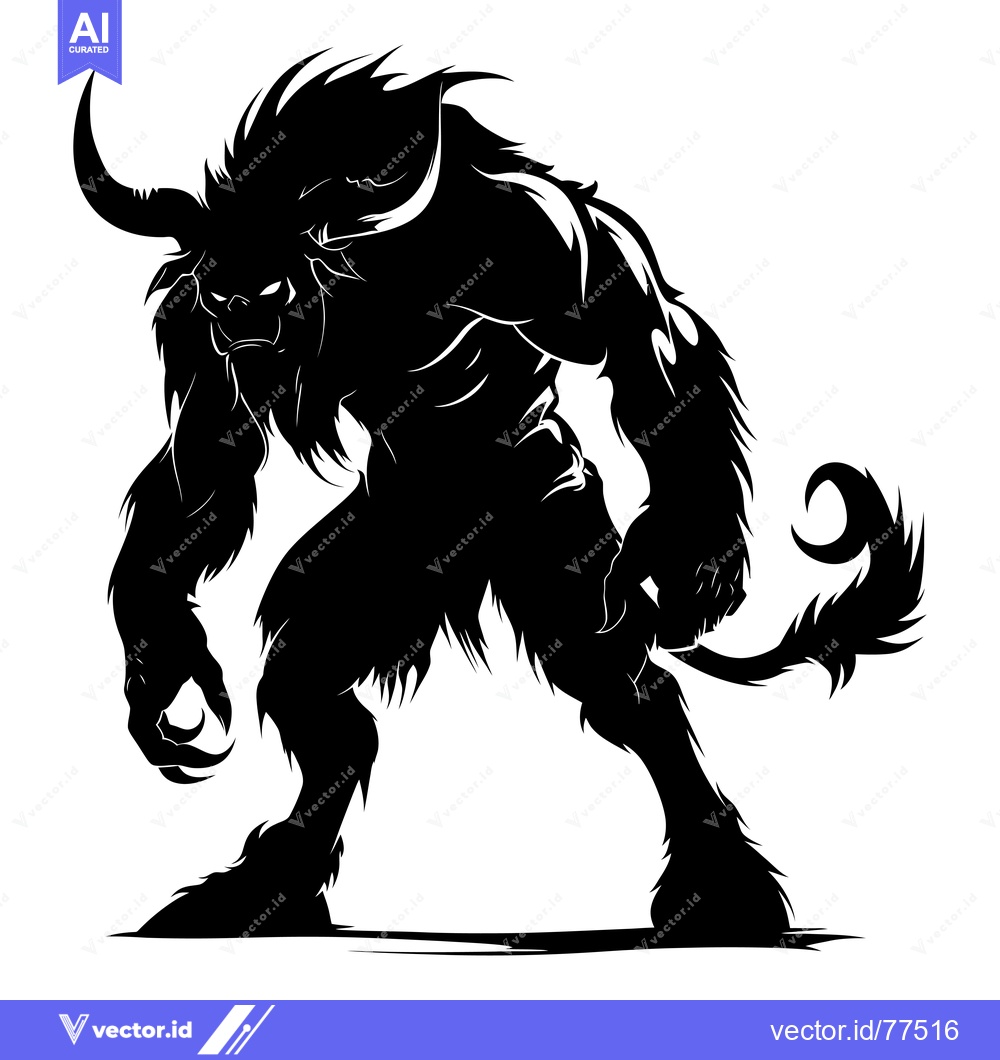 Premium Vector dari A Silhouetted Monster with Horns, Fur, and a Tail