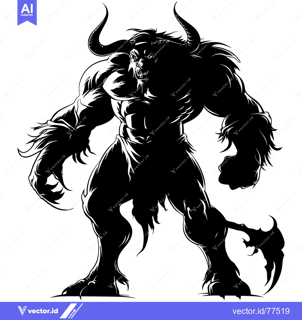 Premium Vector dari A Muscular, Ferocious Minotaur with Horns and Claws