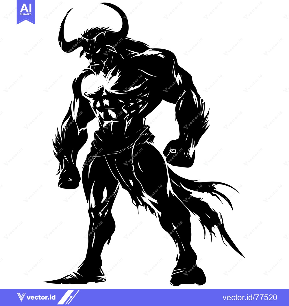 Premium Vector of Muscular Minotaur with Curved Horns in Silhouette