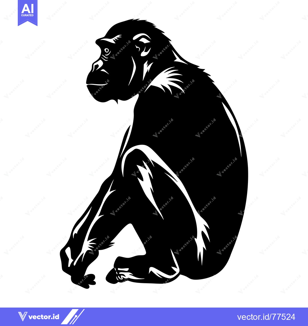 Premium Vector dari Black and White Silhouette of a Sitting Chimpanzee