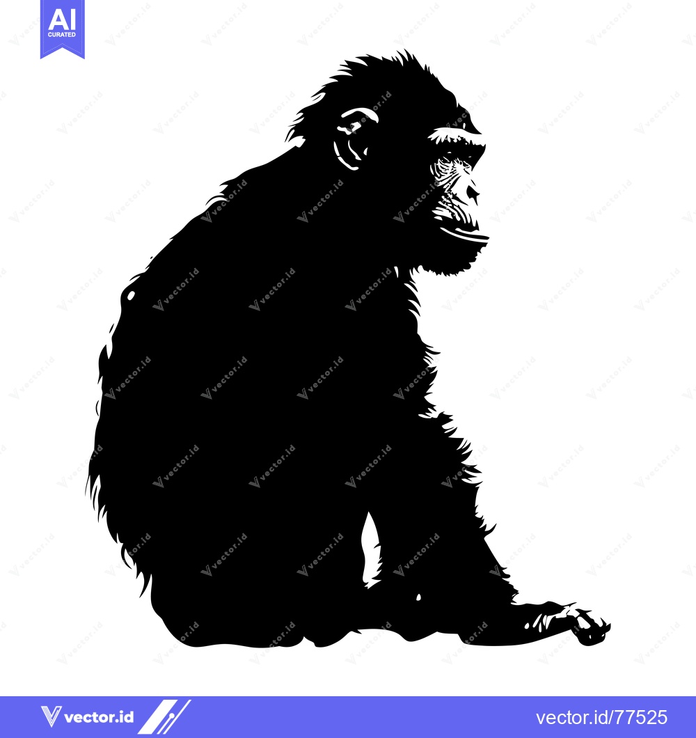 Premium Vector of Black and White Silhouette of a Sitting Chimpanzee