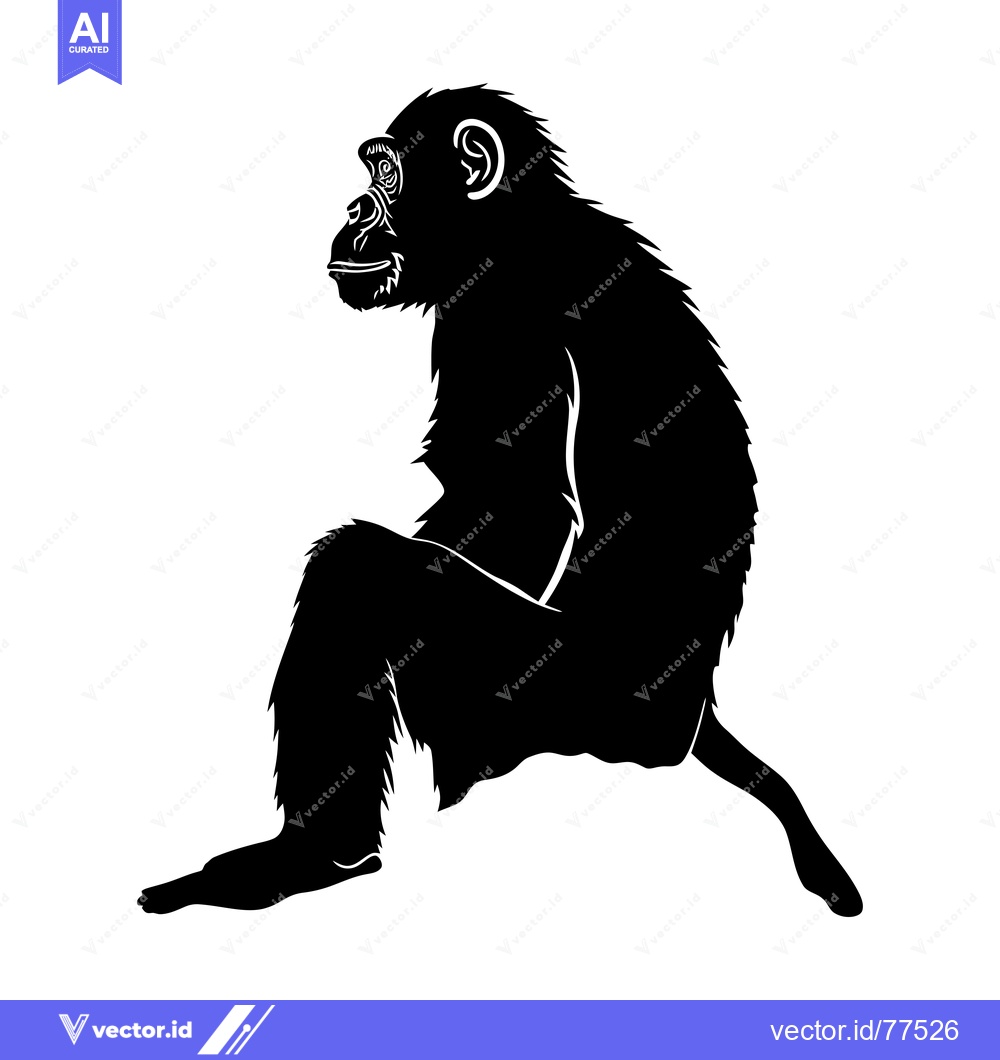Premium Vector of Black and White Silhouette of a Sitting Chimpanzee