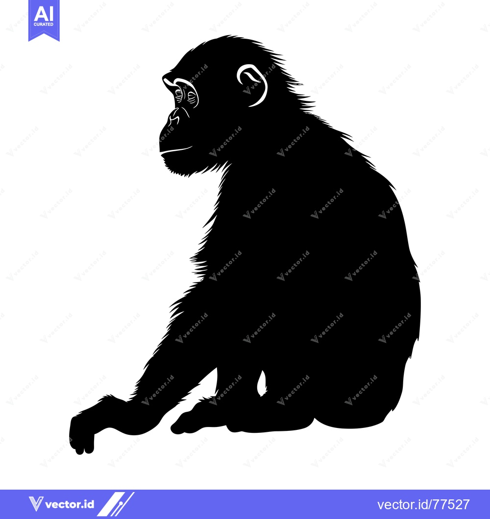 Premium Vector dari Black and White Silhouette of a Sitting Chimpanzee