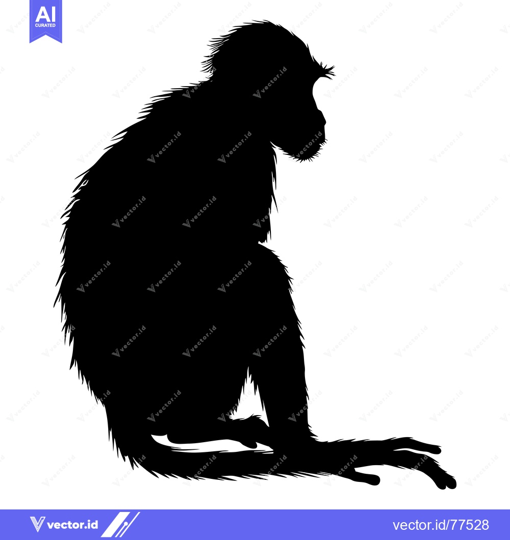Premium Vector of Black Silhouette of a Sitting Monkey