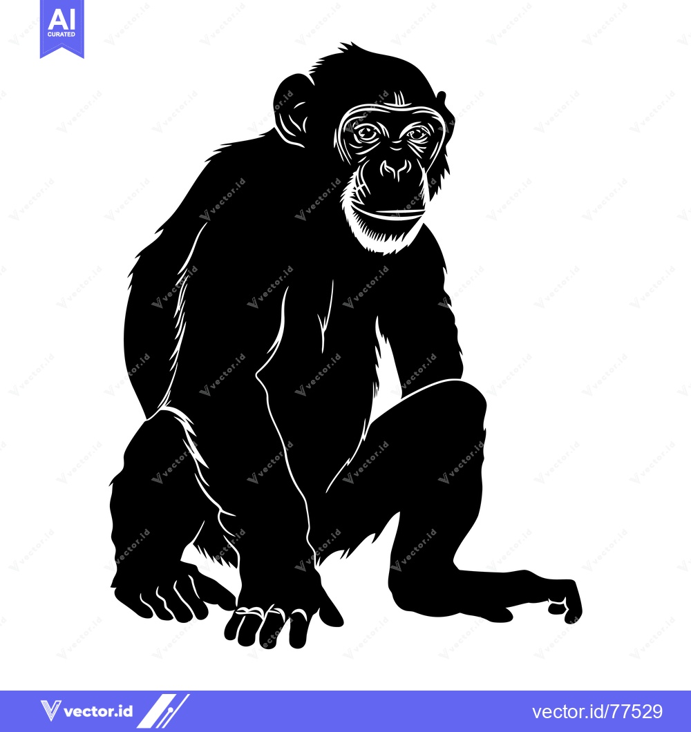 Premium Vector dari Black and White Silhouette of a Sitting Chimpanzee