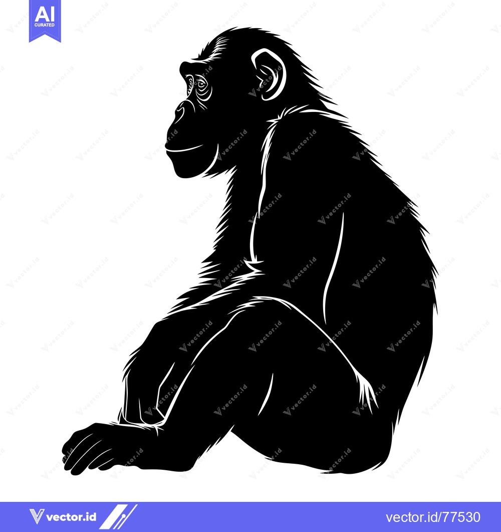 Premium Vector dari Silhouette of a Chimpanzee Sitting and Looking Away