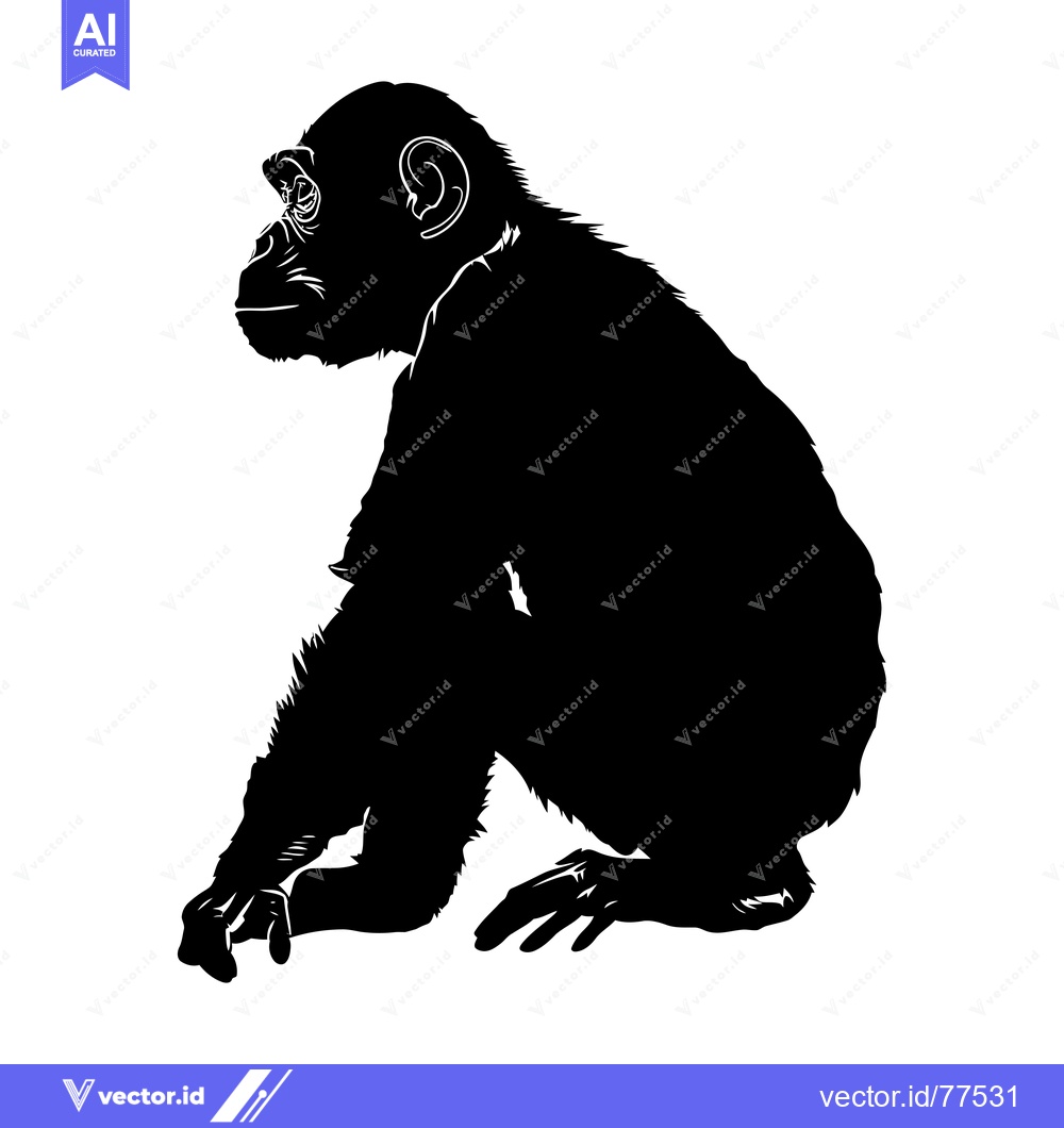 Premium Vector of Black and White Silhouette of a Sitting Chimpanzee