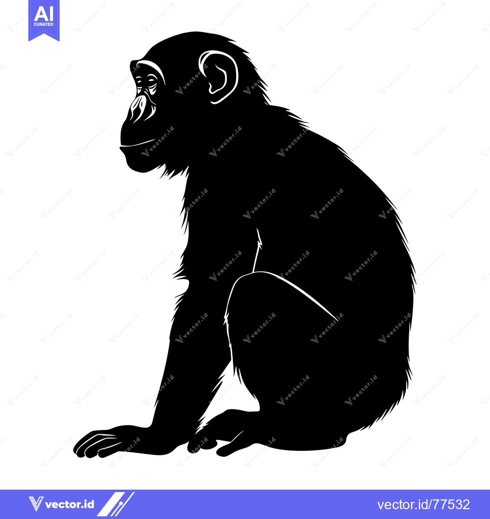 Premium Vector of Black and White Silhouette of a Chimpanzee Sitting