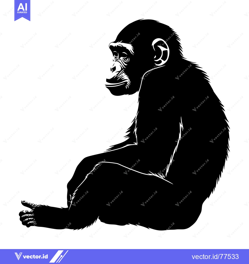 Premium Vector of Black and White Silhouette of a Sitting Chimpanzee