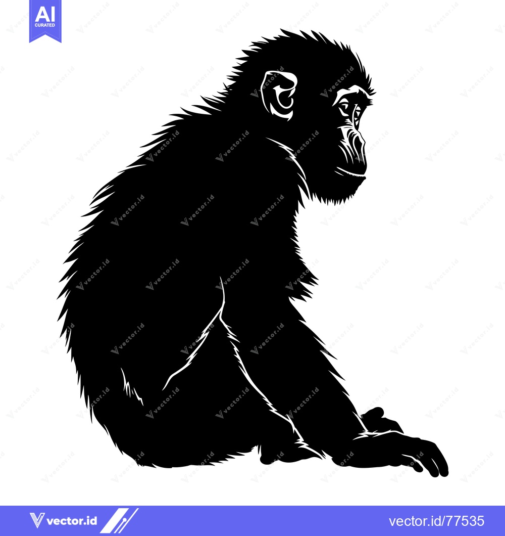 Premium Vector dari Black and White Silhouette of a Sitting Monkey