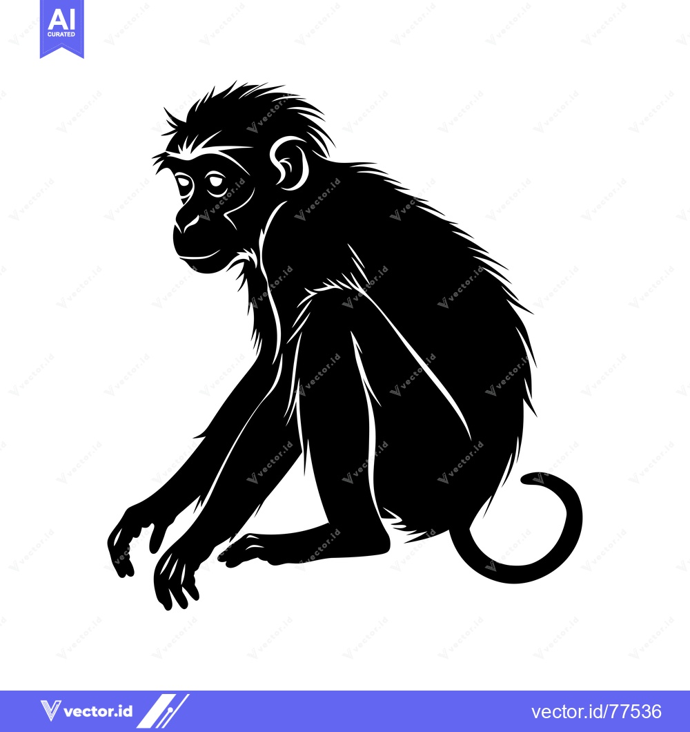 Premium Vector dari Black and White Silhouette of a Sitting Monkey