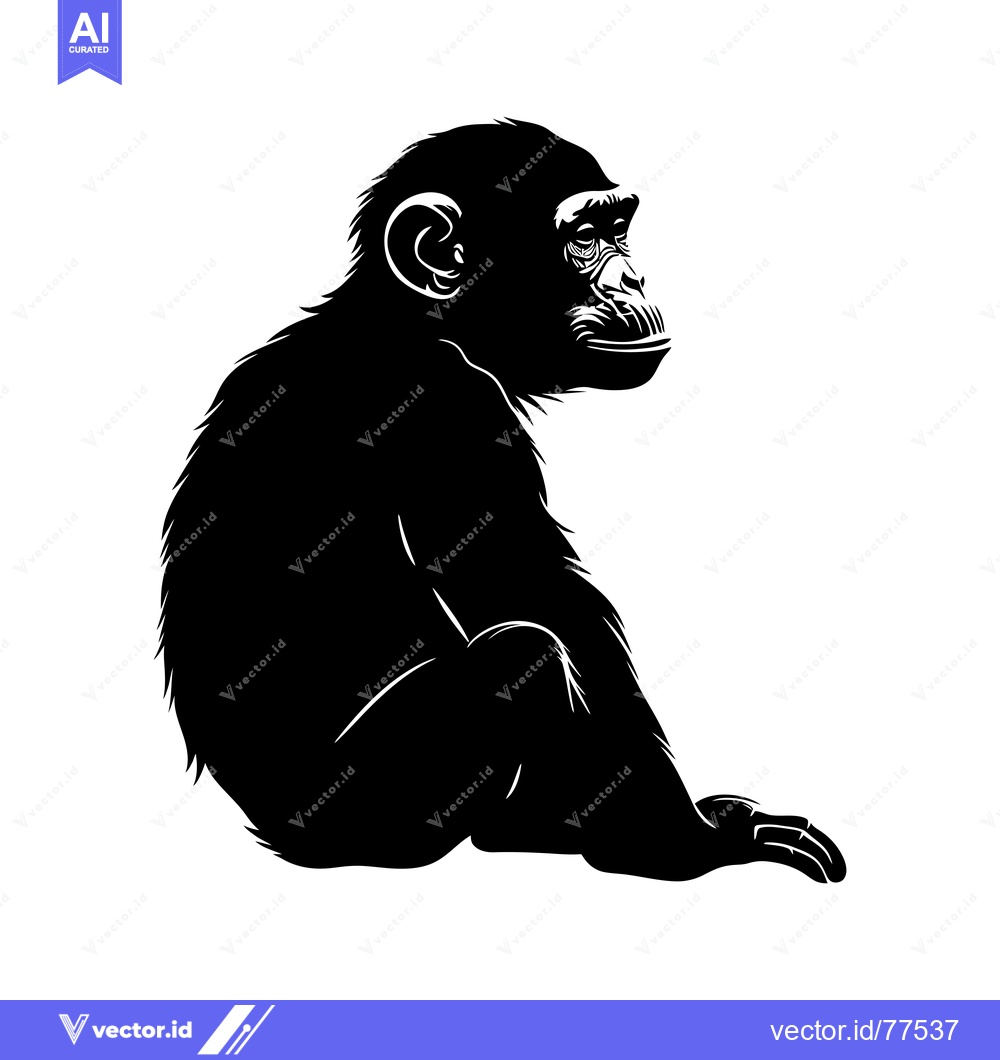 Premium Vector dari Black and White Silhouette of a Sitting Chimpanzee