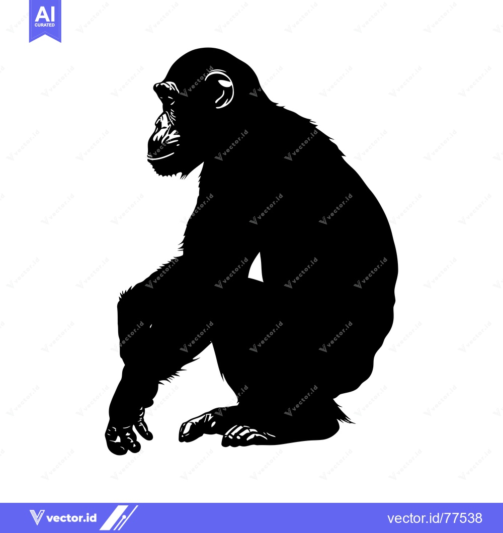 Premium Vector dari Black and White Silhouette of a Chimpanzee Sitting Down