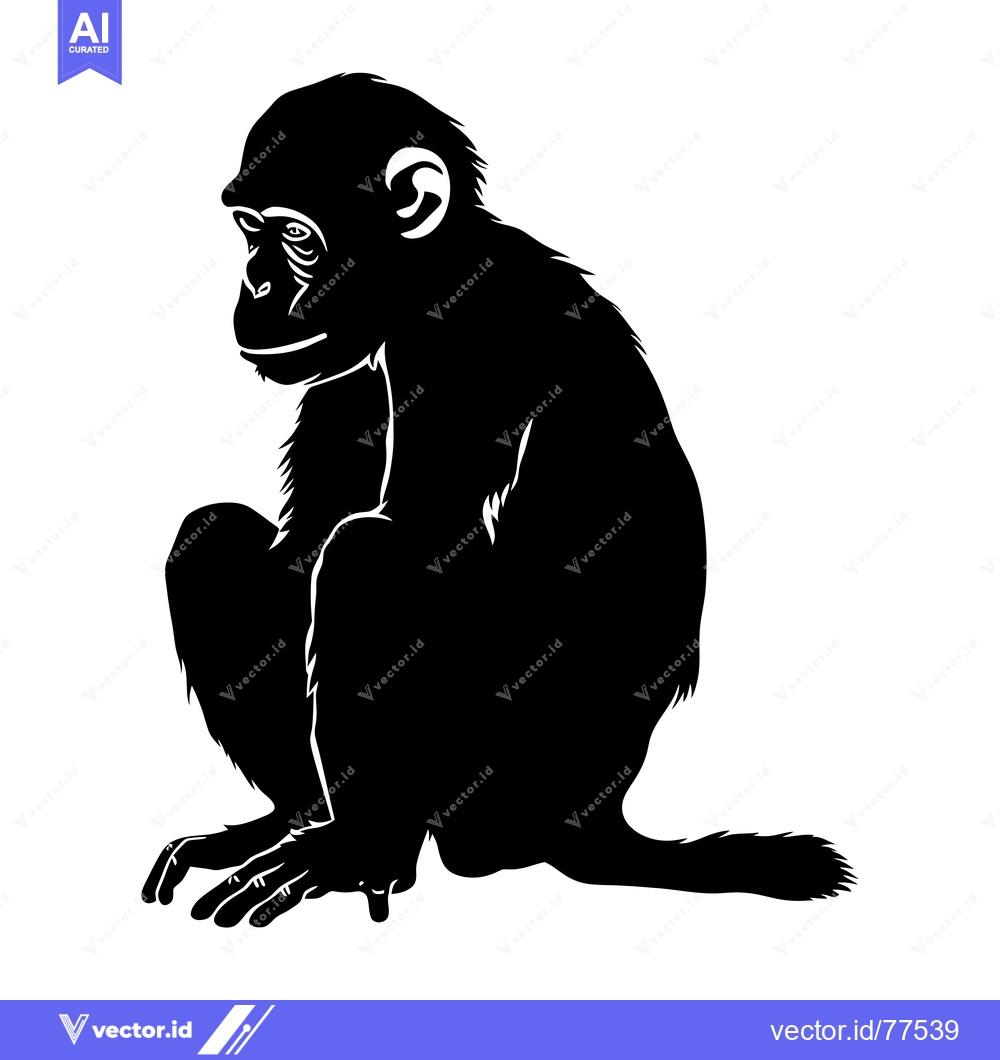 Premium Vector dari Black and White Silhouette of a Sitting Chimpanzee