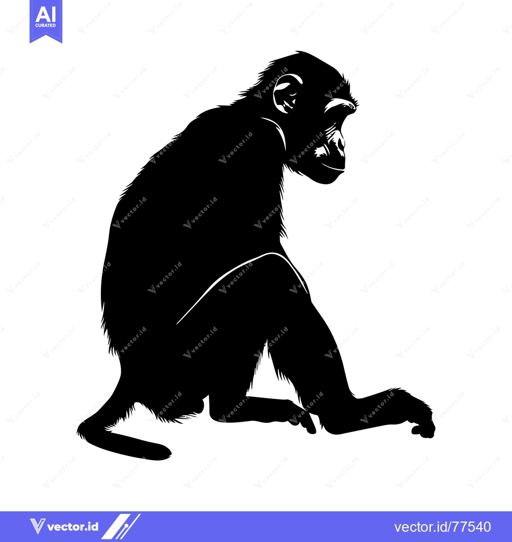 Premium Vector of Black and White Silhouette of a Sitting Chimpanzee