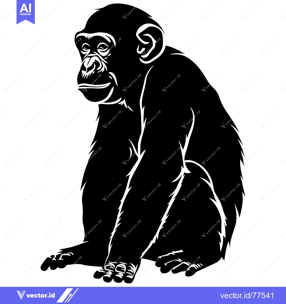 Premium Vector dari Black and White Silhouette of a Sitting Chimpanzee