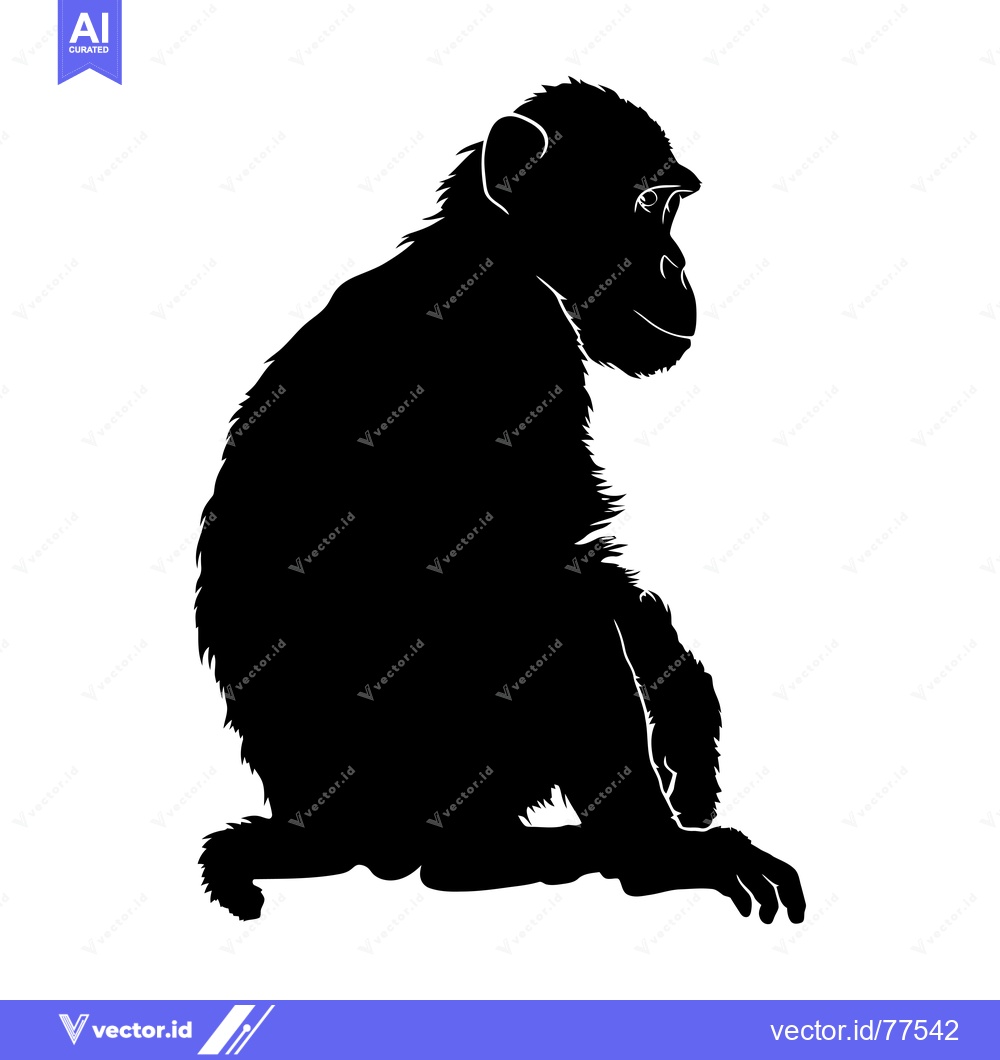 Premium Vector dari Black and White Silhouette of a Sitting Chimpanzee