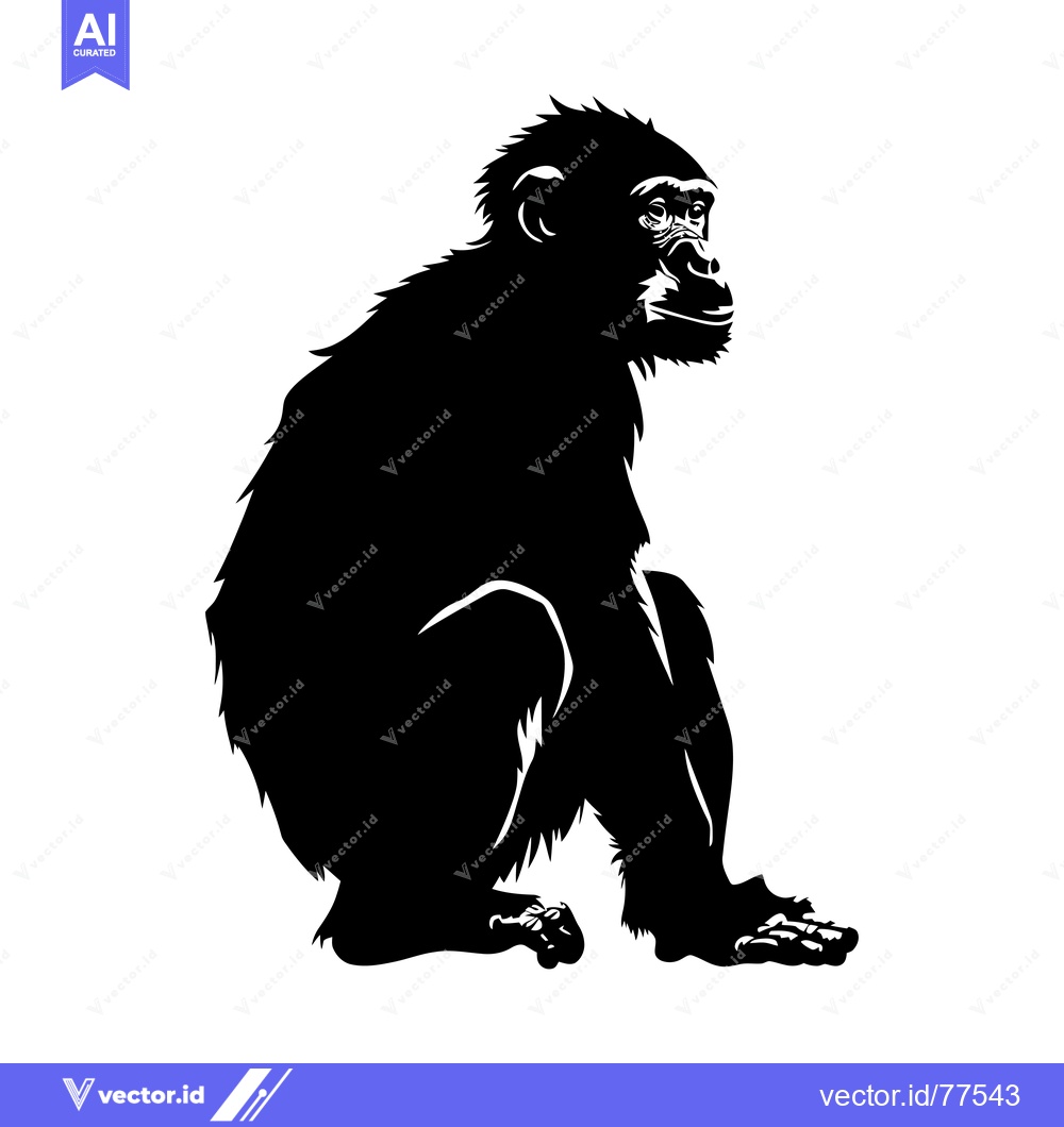 Premium Vector of Black and White Silhouette of a Sitting Chimpanzee