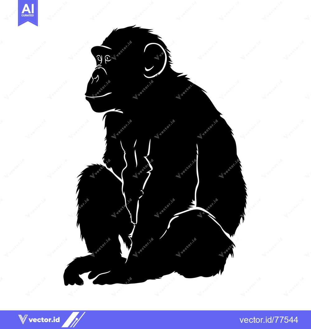 Premium Vector dari Black and White Silhouette of a Sitting Chimpanzee