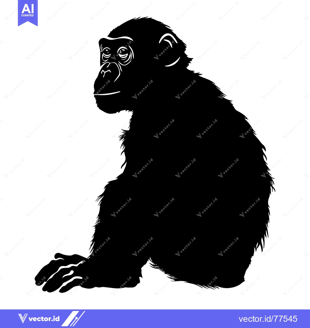 Premium Vector dari Black and White Silhouette of a Sitting Chimpanzee